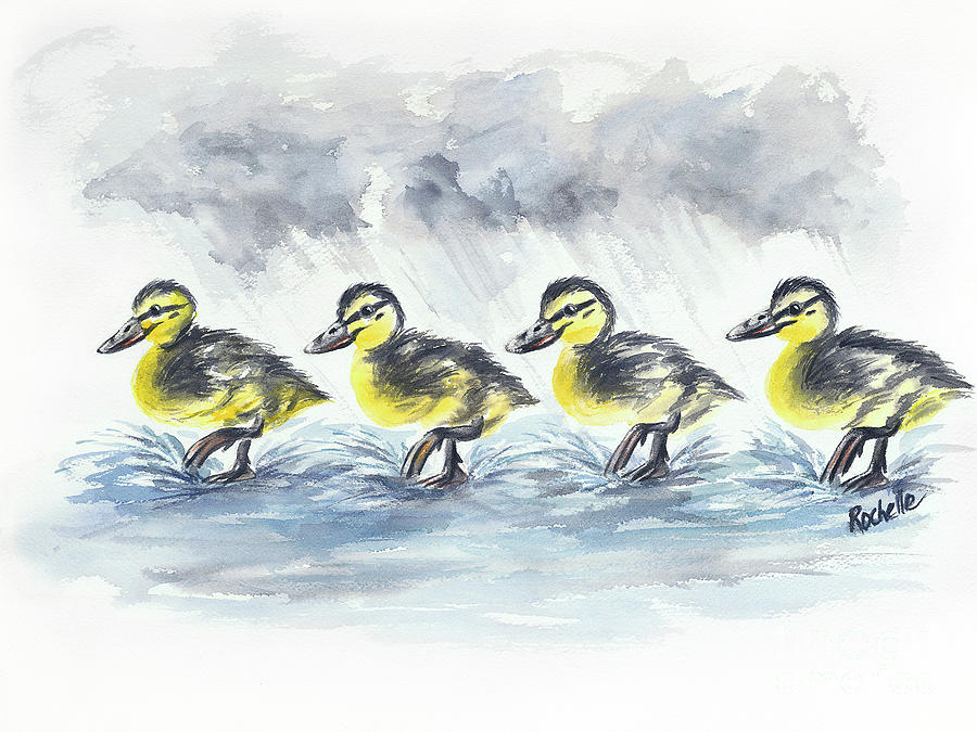 duck drawings with water splashing