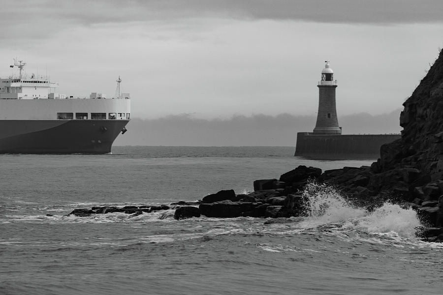 Splashing Waves Lighthouse and cruising Ferryboat Photograph by Iordanis Pallikaras