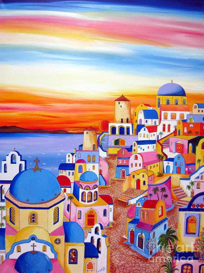 Splendid Santorini Sunset My Way Painting by Roberto Gagliardi