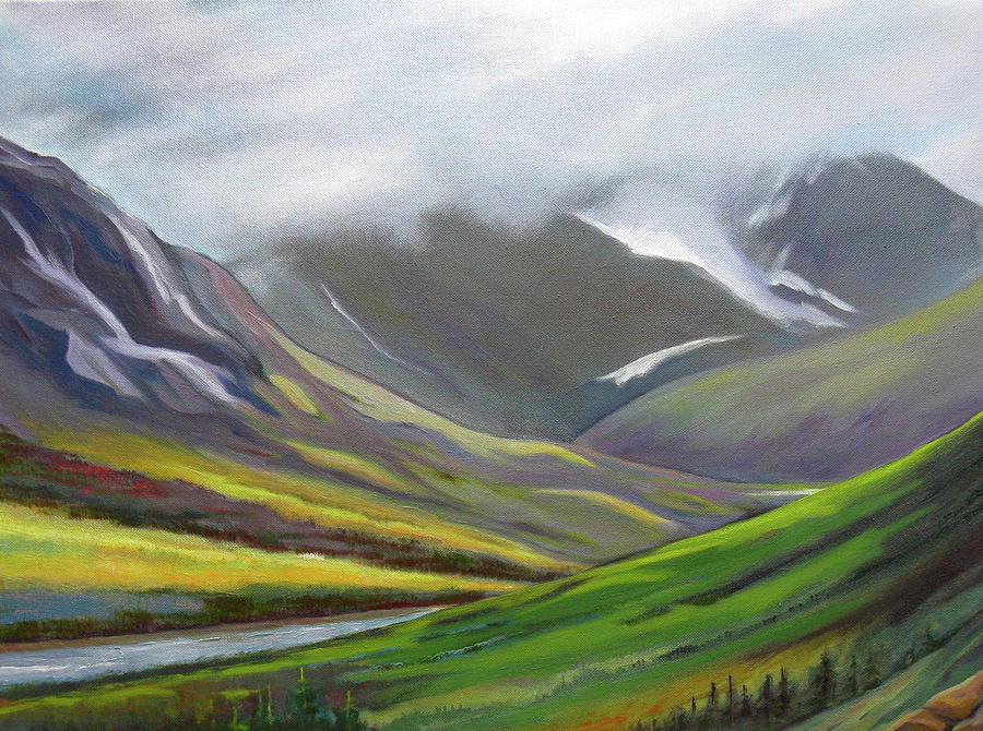 Mountain Valley in Alaska Oil Painting, Splendor Painting by Shirley Galbrecht