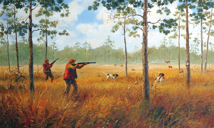 Quail Painting - Split Covey by Guy Crittenden