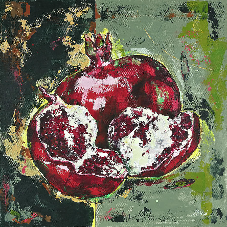 Abstract Painting - Split Pomegranate by Maria Arnaudova