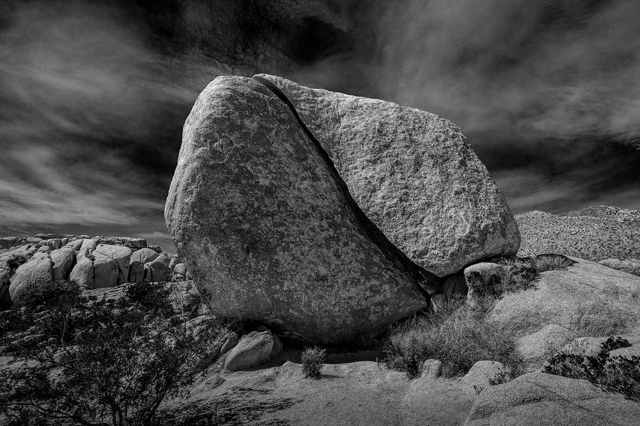 Split Rock in Black and White at Joshua Tree National Park Photograph by Randall Nyhof