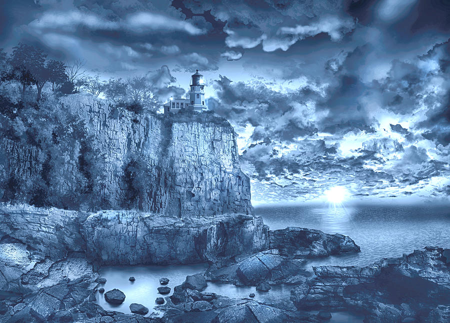 Split Rock Lighthouse Blue Painting by Bekim M