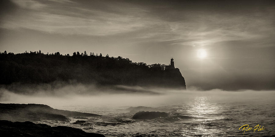 Split Rock Lighthouse Emerging Fog Photograph by Rikk Flohr