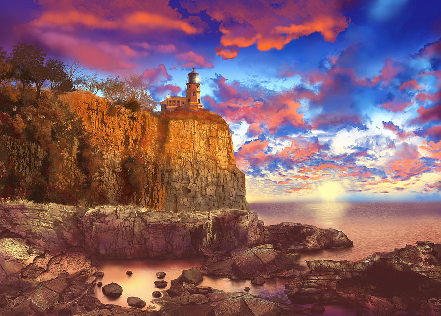 Sunset Painting - Split Rock Lighthouse by Bekim M