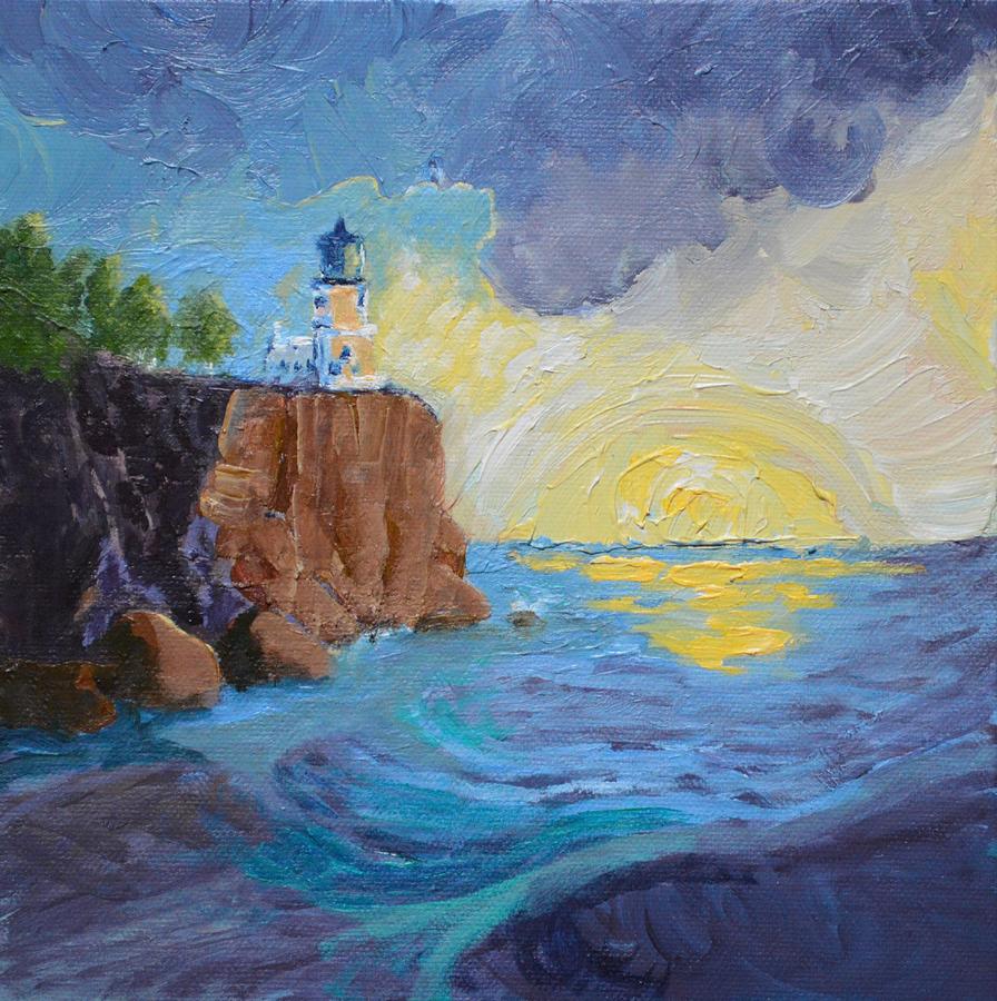 Tree Painting - Split Rock Lighthouse Sunrise by Kimberly Benedict