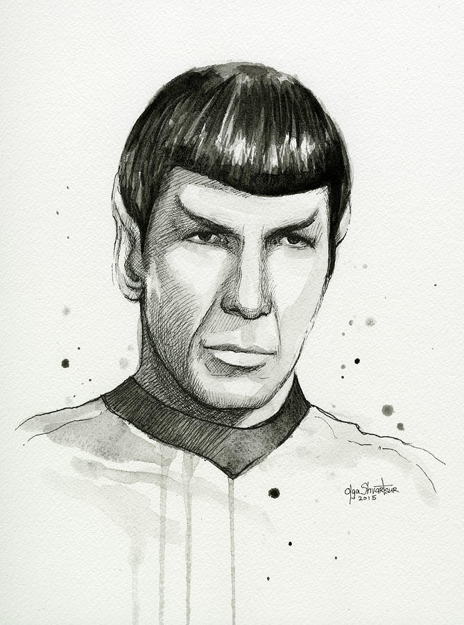 Star Trek Painting - Spock Watercolor Portrait by Olga Shvartsur