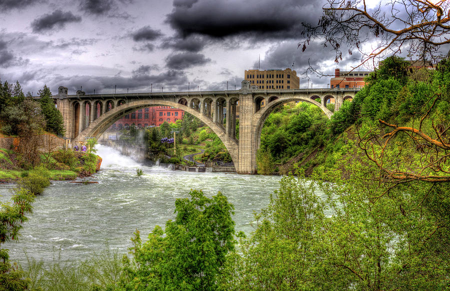 Spokane Falls and Monroe Bridge Photograph by Lee Santa