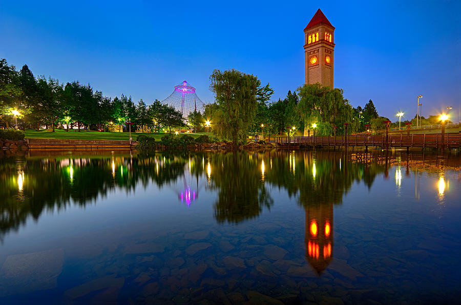 Spokane Night Scene - Spokane Wa by Michael Brandt