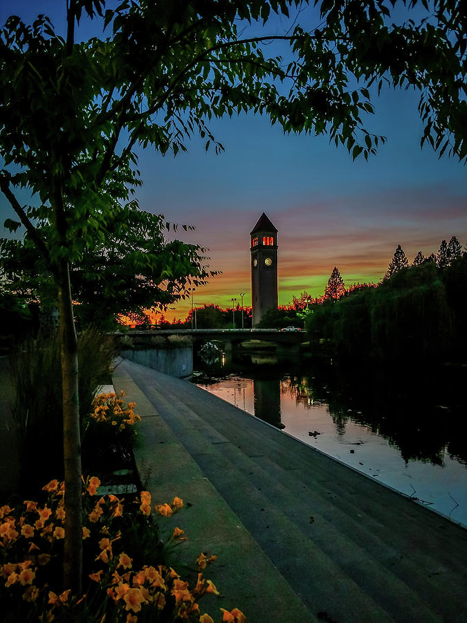 Spokane River in Riverfront Park with Clock Tower Photograph by Alex Grichenko