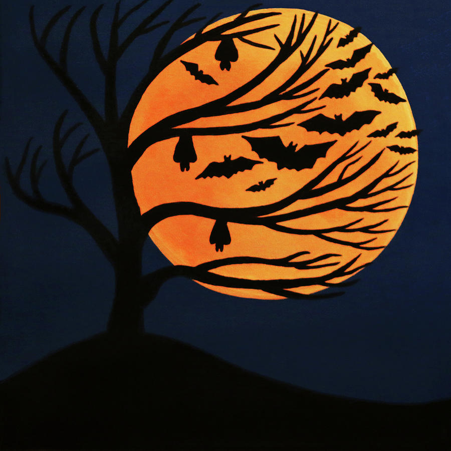Halloween Painting - Spooky Bat Tree by Sarah Jean