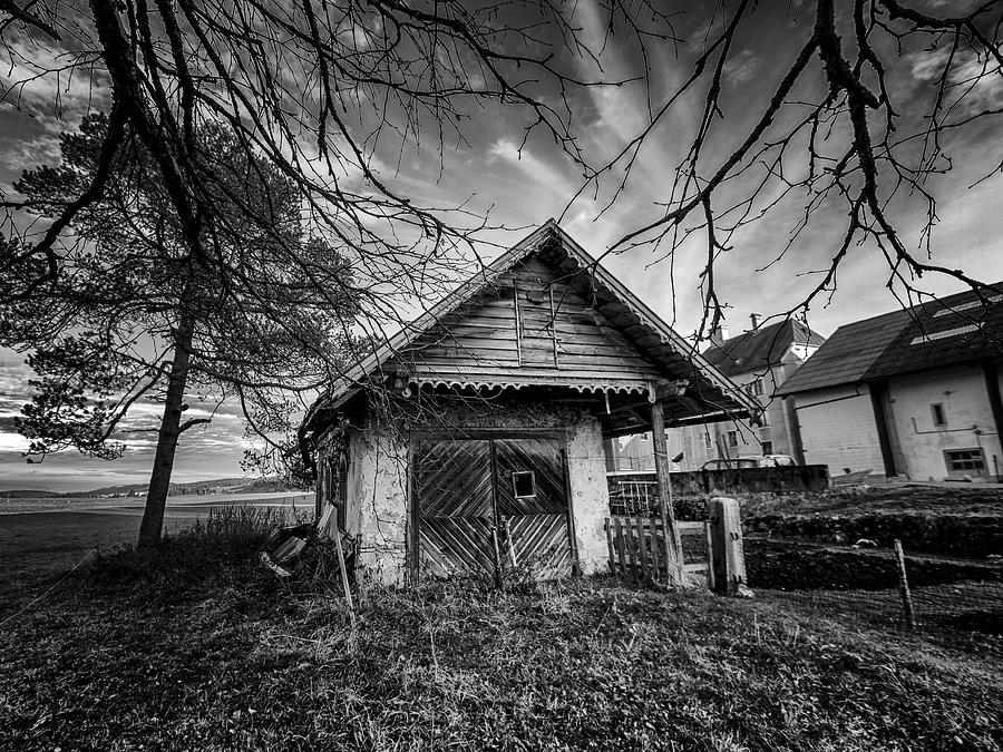 Spooky cottage in black and white Photograph by Elenarts - Elena Duvernay photo