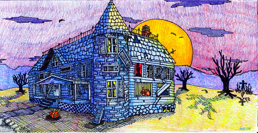 Fall Drawing - Spooky House by Jame Hayes