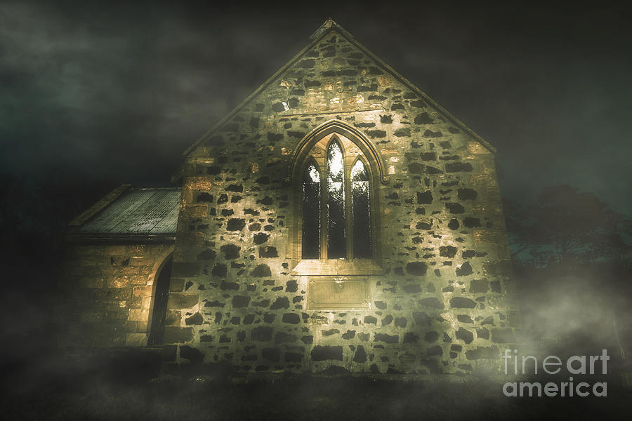 Spooky stone church in a haunted winters night Photograph by Jorgo Photography