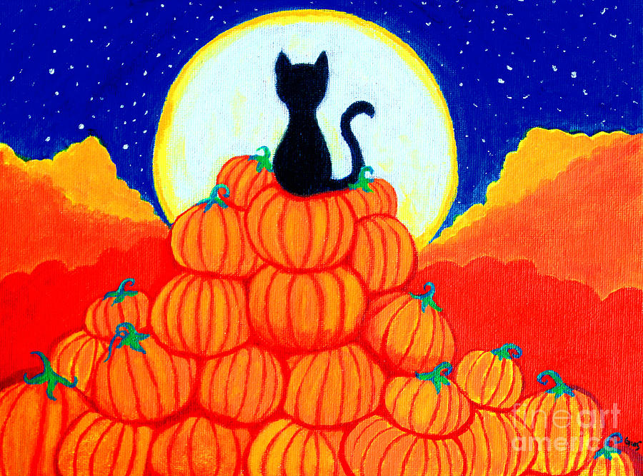 Cat Painting - Spooky the Pumpkin King by Nick Gustafson