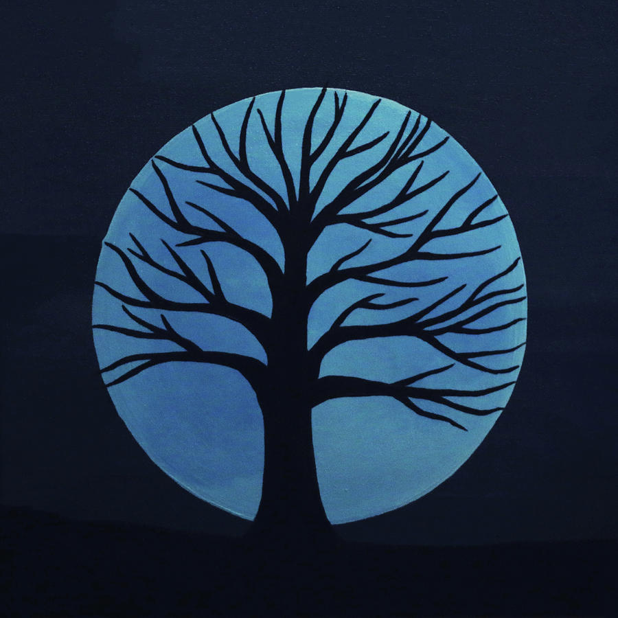 Spooky Tree Blue Painting By Sarah Jean