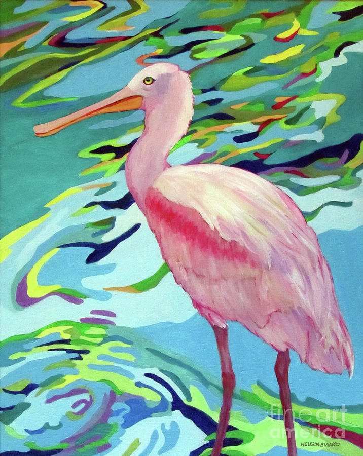 Bird Painting - Spoonbill MIRANDA by Sharon Nelson-Bianco