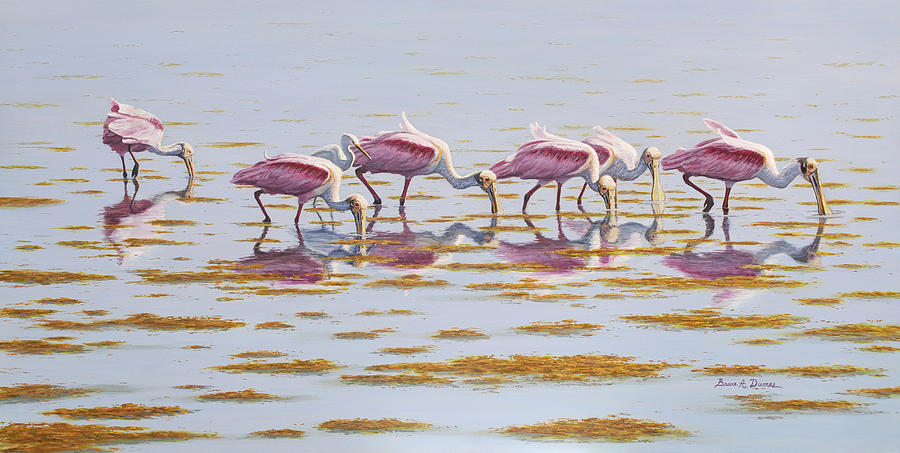 Spoonbills Feeding Painting by Bruce Dumas
