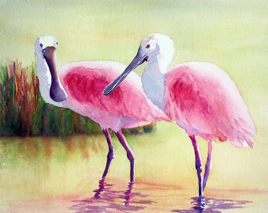 Spoonbills Painting by Judy Mercer
