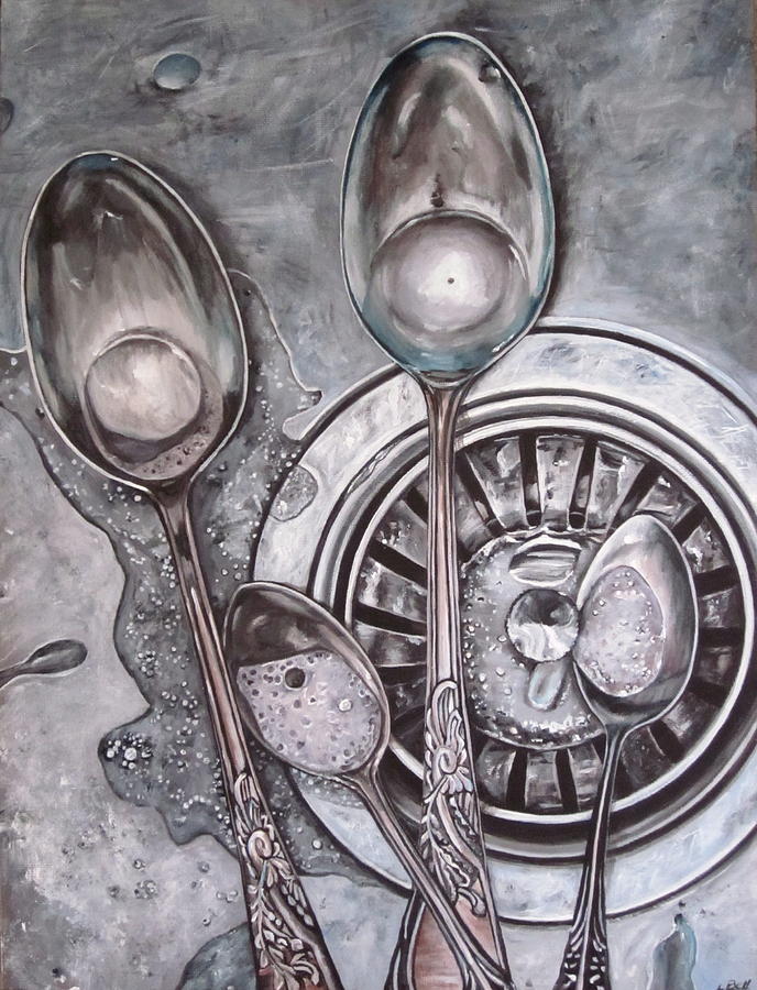 Still Life Painting - Spoons in sink painting by Lillian  Bell