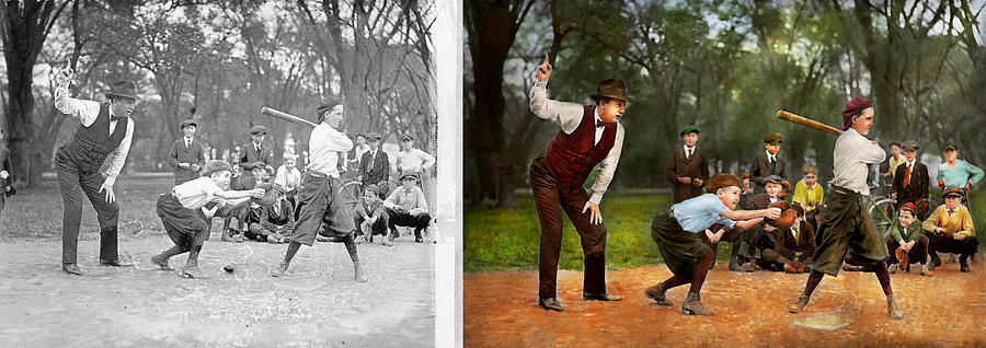 Sport - Baseball - Strike one 1921 - Side by Side Photograph by Mike Savad