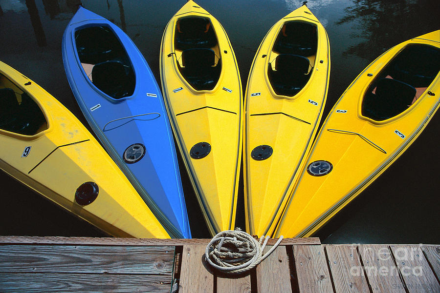 sports boat photography - Yellow Kayaks Photograph by Sharon Hudson