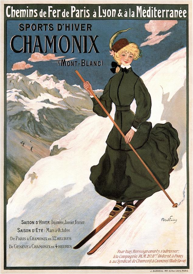 Sports Dhiver Chamonix - Girl Skiing - Vintage Advertising Poster Mixed Media by Studio Grafiikka