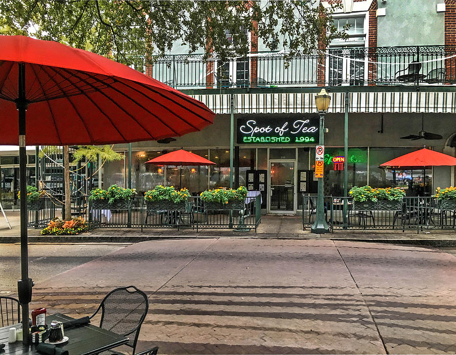 Spot of Tea Front with Umbrella in Mobile Alabama Photograph by Michael Thomas