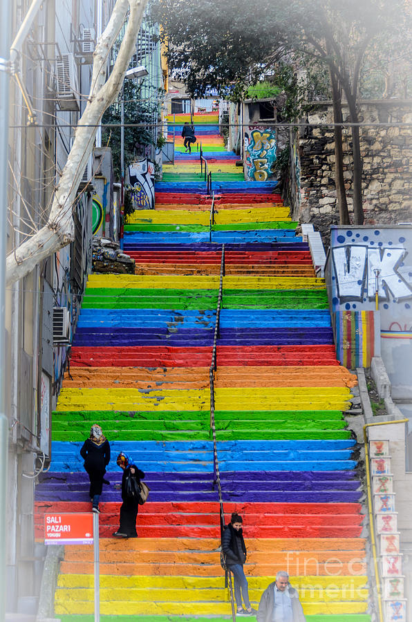 Spotlight on the Rainbow Stairs - Istanbul Photograph by Debra Martz