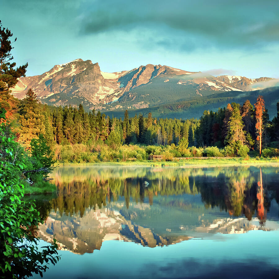 Sprague Lake Reflections - Rocky Mountains - Square Photograph by Gregory Ballos