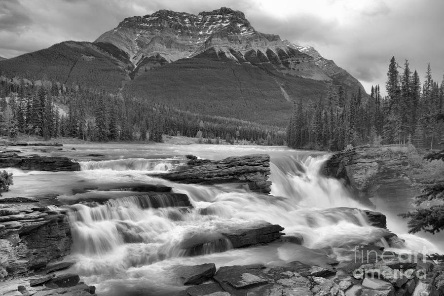 Spring 2018 Storms Over Athabasca Falls Black And White Photograph by Adam Jewell