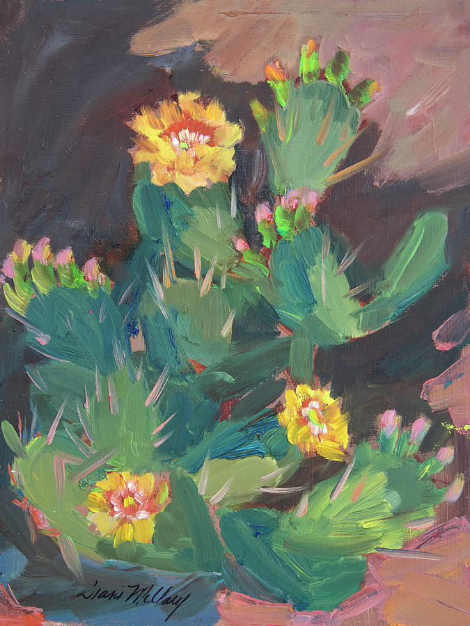 Spring Painting - Spring and Prickly Pear Cactus by Diane McClary