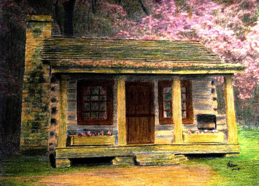 Spring At The Cabin Drawing by Angela Davies