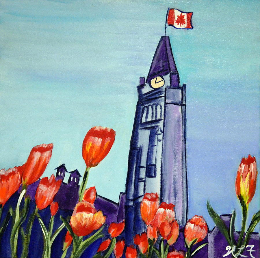 Spring at the Peace Tower Painting by Heather Lovat-Fraser