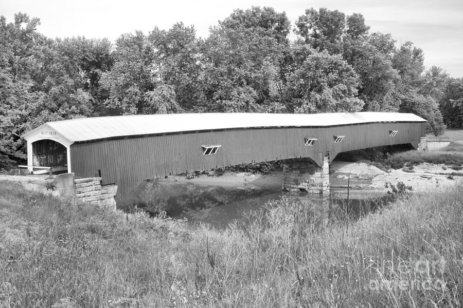Spring At The West Union Covered Bridge Black And White Photograph by Adam Jewell