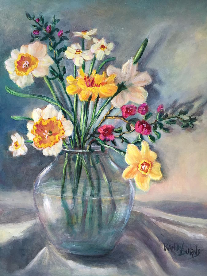 Spring Beauties In A Glass Vessel  Painting by Rand Burns