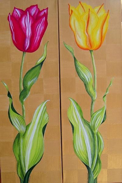 Spring Beauties Tulips together Painting by Carol Sabo
