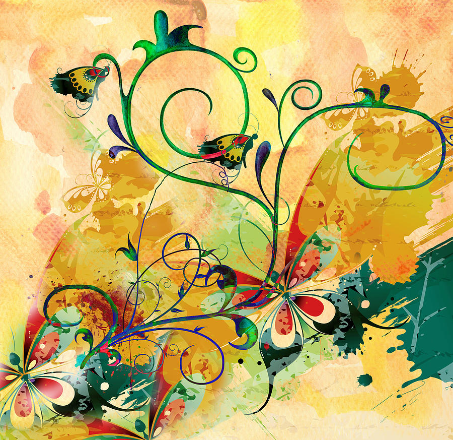 Spring Bliss Semi Abstract Design Mixed Media by Georgiana Romanovna