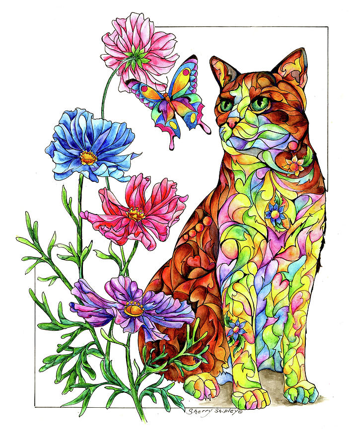 FANCY BRITCHES 8x10  CAT Art Print by Sherry Shipley 