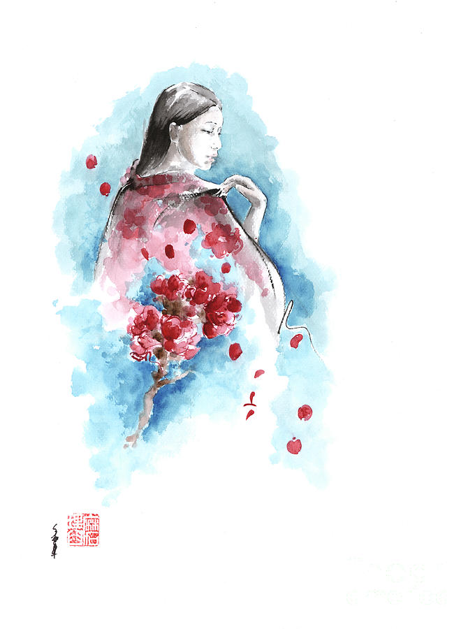 Cherry Blossom Painting - Spring - cherry blossom. Geisha. by Mariusz Szmerdt