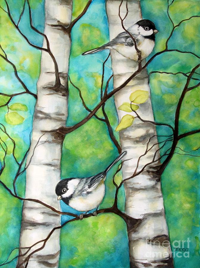 Spring Chickadees Painting by Inese Poga