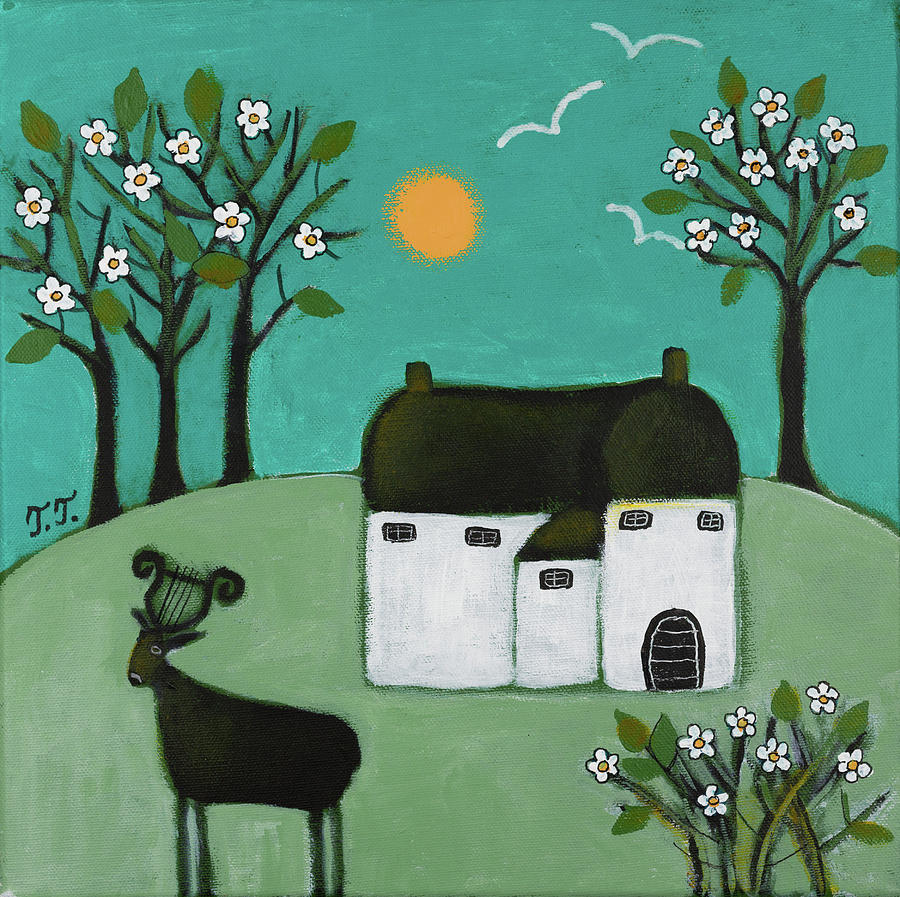 Spring Cottage Painting by Teodora Totorean