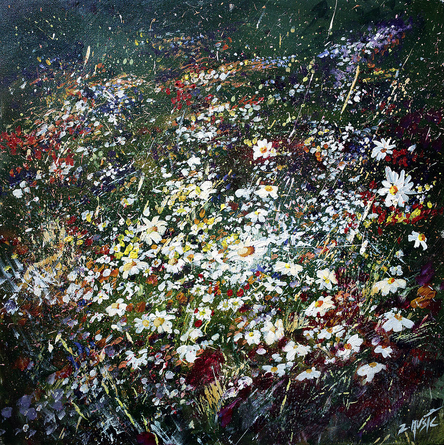 Flower Painting - Spring Daisy Flowers in Field  by Zlatko Music
