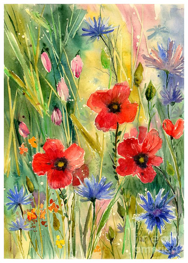 Poppy Painting - Spring field by Suzann Sines