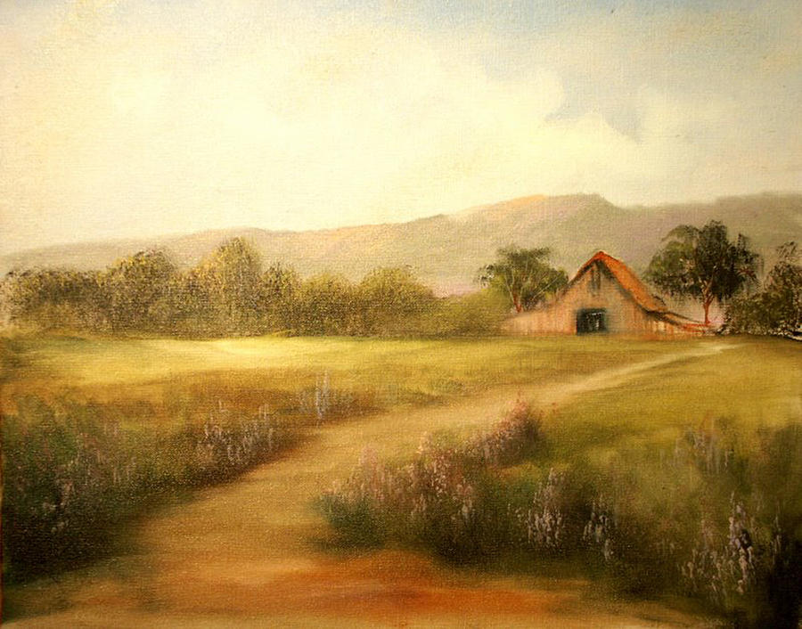 Farm Painting - Spring Fields by Sally Seago