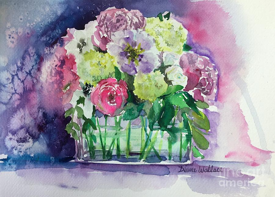 Spring Floral In Glass Vase Painting by Diane Wallace