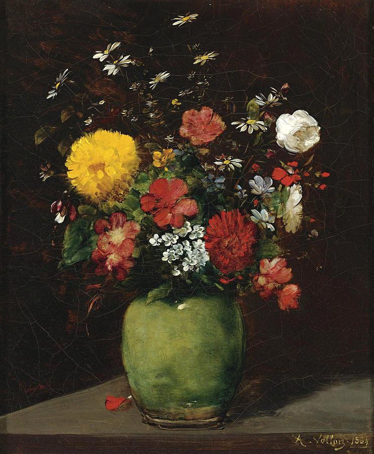 Spring Flowers in a Green Vase Photograph by Antoine Vollon