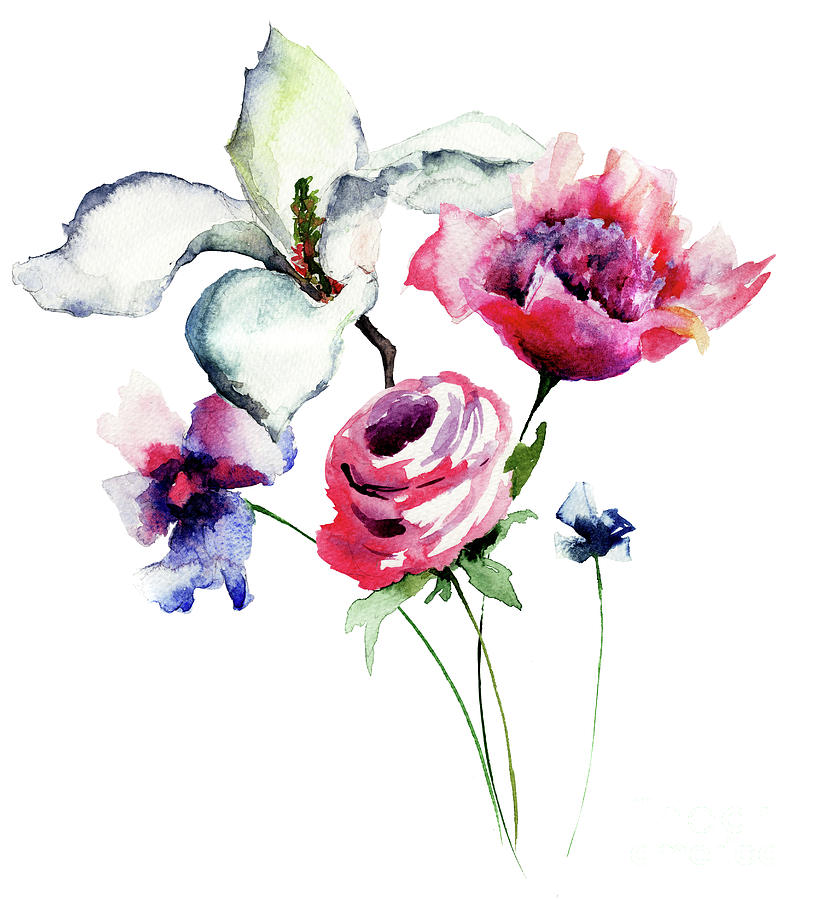 Spring flowers watercolor illustration Painting by Regina Jershova