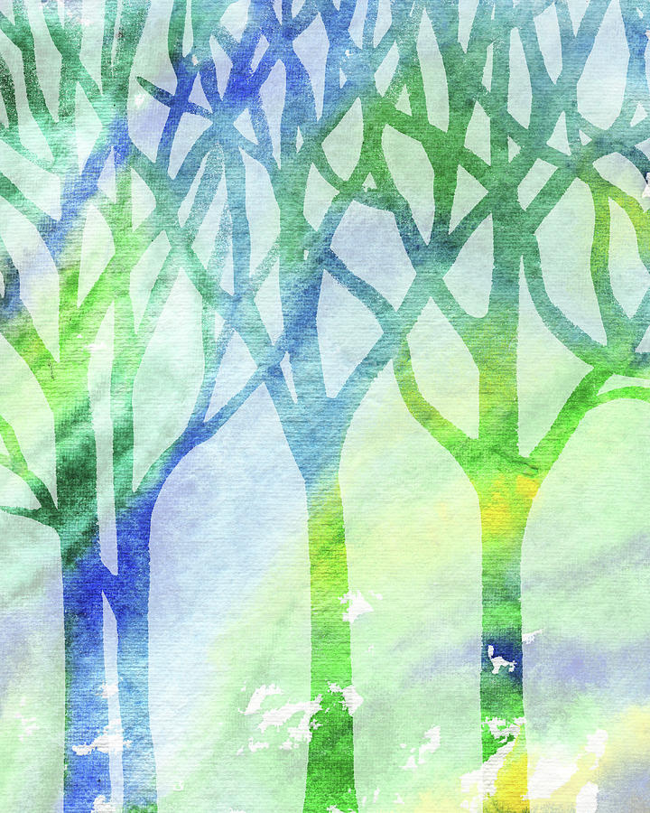 Into The Woods Painting - Spring Forest Watercolor Silhouette by Irina Sztukowski